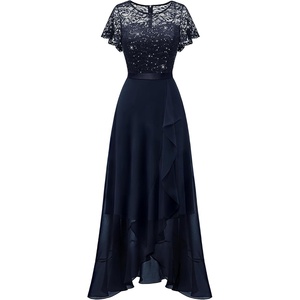 image:imageBeryLove Formal Long Dresses for Women Wedding Guest Cocktail Bridesmaid  Airy Lace amp Chiffon Evening Gown Flutter Sleeve Ideal for Mother of the Bride Prom Homecoming Party amp SemiForaml EventsNavy Sequin