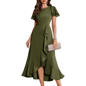 image:imageBeryLove Women Formal Flutter Sleeve Wedding Guest Cocktail Long Dress  Flowy Ruffle Hem Midi Length Ideal for Evening Party Prom Gala Mother of the Bride amp Bridesmaid Elegant amp Classy GownArmy Green