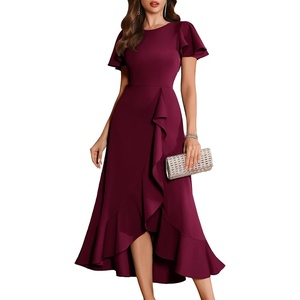 image:imageBeryLove Women Formal Flutter Sleeve Wedding Guest Cocktail Long Dress  Flowy Ruffle Hem Midi Length Ideal for Evening Party Prom Gala Mother of the Bride amp Bridesmaid Elegant amp Classy GownBurgundy