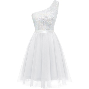 image:imageBeryLove Womens Sequin Homecoming One Shoulder Cocktail Prom Dress for Teen  Flowy Tulle Hem Short Length Shiny Sparkle ALine Silhouette Perfect for 80s Prom Bridesmaid amp School DanceTulle White