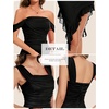 image:imageBeryLove Womens Sexy Off Shoulder Mesh Midi Wedding Guest Dresses Ruched Bodycon Ruffled Cocktail DressBlack