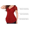 image:imageBeryLove Womens Sparkly Ruffle Sleeve Dressy Evening Sequin Party Top  Fancy V Neck Blouse Glitter Sparkle TwoTired Hem SemiSheer Shoulder Blade Elegant Going Out Cocktail TopRed