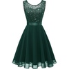 image:imageBeryLove Wedding Guest Cocktail Formal Sleeveless Lace Short A Line Dress  Party Teen Chiffon A Line Prom Elegant Evening Banquet Birthday Holiday Casual Sleeveless Lace Boat Neck GownDarkgreen Sequin