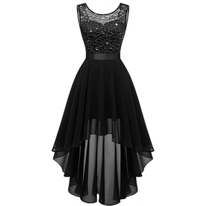 image:imageBeryLove Women Lace Sequin Homecoming Cocktail Dress Formal Wedding Guest  Sparkly High Low Dress with V Back for Holiday Prom Party Elegant Pick for Wedding Guest Evening and Formal OccasionsBlack Sequin
