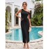 image:imageBeryLove 2026 Womens One Shoulder Midi Bodycon Dress Ruched Slit Dresses  Perfect for Wedding Guest Cocktail Party or EveningBlack