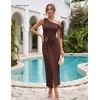 image:imageBeryLove 2026 Womens One Shoulder Midi Bodycon Dress Ruched Slit Dresses  Perfect for Wedding Guest Cocktail Party or EveningBrown