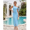image:imageBeryLove 2026 Womens One Shoulder Midi Bodycon Dress Ruched Slit Dresses  Perfect for Wedding Guest Cocktail Party or EveningLight Blue