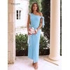 image:imageBeryLove 2026 Womens One Shoulder Midi Bodycon Dress Ruched Slit Dresses  Perfect for Wedding Guest Cocktail Party or EveningLight Blue
