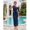 image:imageBeryLove 2026 Womens One Shoulder Midi Bodycon Dress Ruched Slit Dresses  Perfect for Wedding Guest Cocktail Party or EveningNavy
