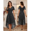 image:imageBeryLove V Neck Sequin Formal High Low Homecoming Midi Short Sleeve DressBlack
