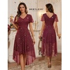 image:imageBeryLove V Neck Sequin Formal High Low Homecoming Midi Short Sleeve DressBurgundy
