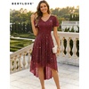 image:imageBeryLove V Neck Sequin Formal High Low Homecoming Midi Short Sleeve DressBurgundy