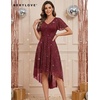 image:imageBeryLove V Neck Sequin Formal High Low Homecoming Midi Short Sleeve DressBurgundy