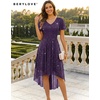 image:imageBeryLove V Neck Sequin Formal High Low Homecoming Midi Short Sleeve DressPurple