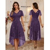 image:imageBeryLove V Neck Sequin Formal High Low Homecoming Midi Short Sleeve DressPurple