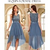 image:imageBeryLove Women Homecoming Cocktail Dress Lace Formal Wedding Guest Party  High Low Dress with V Back for Holiday Prom Elegant Pick for Wedding Guest Evening and Mother of the Bride OccasionsTulle Sequin Grey Blue