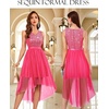 image:imageBeryLove Women Homecoming Cocktail Dress Lace Formal Wedding Guest Party  High Low Dress with V Back for Holiday Prom Elegant Pick for Wedding Guest Evening and Mother of the Bride OccasionsTulle Sequin Hot Pink