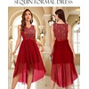 image:imageBeryLove Women Homecoming Cocktail Dress Lace Formal Wedding Guest Party  High Low Dress with V Back for Holiday Prom Elegant Pick for Wedding Guest Evening and Mother of the Bride OccasionsTulle Sequin Red