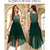 image:imageBeryLove Women Homecoming Cocktail Dress Lace Formal Wedding Guest Party  High Low Dress with V Back for Holiday Prom Elegant Pick for Wedding Guest Evening and Mother of the Bride OccasionsTulle Sequin Darkgreen