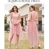 image:imageBeryLove Women Homecoming Cocktail Dress Lace Formal Wedding Guest Party  High Low Dress with V Back for Holiday Prom Elegant Pick for Wedding Guest Evening and Mother of the Bride OccasionsTulle Sequin Blush