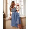 image:imageBeryLove Women Homecoming Cocktail Dress Lace Formal Wedding Guest Party  High Low Dress with V Back for Holiday Prom Elegant Pick for Wedding Guest Evening and Mother of the Bride OccasionsTulle Sequin Grey Blue
