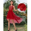 image:imageBeryLove Women Homecoming Cocktail Dress Lace Formal Wedding Guest Party  High Low Dress with V Back for Holiday Prom Elegant Pick for Wedding Guest Evening and Mother of the Bride OccasionsTulle Sequin Red