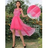 image:imageBeryLove Women Homecoming Cocktail Dress Lace Formal Wedding Guest Party  High Low Dress with V Back for Holiday Prom Elegant Pick for Wedding Guest Evening and Mother of the Bride OccasionsTulle Sequin Hot Pink