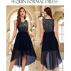 image:imageBeryLove Women Homecoming Cocktail Dress Lace Formal Wedding Guest Party  High Low Dress with V Back for Holiday Prom Elegant Pick for Wedding Guest Evening and Mother of the Bride OccasionsTulle Sequin Navy