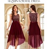 image:imageBeryLove Women Homecoming Cocktail Dress Lace Formal Wedding Guest Party  High Low Dress with V Back for Holiday Prom Elegant Pick for Wedding Guest Evening and Mother of the Bride OccasionsTulle Sequin Burgundy