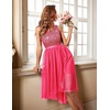 image:imageBeryLove Women Homecoming Cocktail Dress Lace Formal Wedding Guest Party  High Low Dress with V Back for Holiday Prom Elegant Pick for Wedding Guest Evening and Mother of the Bride OccasionsTulle Sequin Hot Pink