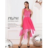 image:imageBeryLove Women Homecoming Cocktail Dress Lace Formal Wedding Guest Party  High Low Dress with V Back for Holiday Prom Elegant Pick for Wedding Guest Evening and Mother of the Bride OccasionsTulle Sequin Hot Pink
