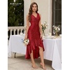 image:imageBeryLove Women Sequin Homecoming V Neck High Low Midi Cocktail Prom Dress  Sequin High Low Midi with V Neck Sleeveless Cut High Waist Ruffle Fits Prom Homecoming Wedding Guest and CocktailRed