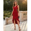 image:imageBeryLove Women Sequin Homecoming V Neck High Low Midi Cocktail Prom Dress  Sequin High Low Midi with V Neck Sleeveless Cut High Waist Ruffle Fits Prom Homecoming Wedding Guest and CocktailRed