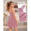 image:imageBeryLove Womens Sparkly Homecoming Formal Teen Cocktail Prom Dress Short  Playful Square Cowl Neck ThreeLayered Flare Hem Glitter Sequin Mini Length Flowy Dress for Party Junior School DanceBlush