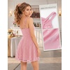 image:imageBeryLove Womens Sparkly Homecoming Formal Teen Cocktail Prom Dress Short  Playful Square Cowl Neck ThreeLayered Flare Hem Glitter Sequin Mini Length Flowy Dress for Party Junior School DancePink