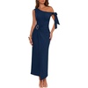 image:imageBeryLove 2026 Womens One Shoulder Midi Bodycon Dress Ruched Slit Dresses  Perfect for Wedding Guest Cocktail Party or EveningNavy