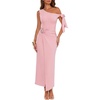 image:imageBeryLove 2026 Womens One Shoulder Midi Bodycon Dress Ruched Slit Dresses  Perfect for Wedding Guest Cocktail Party or EveningPink
