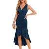 image:imageBeryLove Women Sequin Homecoming V Neck High Low Midi Cocktail Prom Dress  Sequin High Low Midi with V Neck Sleeveless Cut High Waist Ruffle Fits Prom Homecoming Wedding Guest and CocktailDarkblue