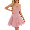 image:imageBeryLove Womens Sparkly Homecoming Formal Teen Cocktail Prom Dress Short  Playful Square Cowl Neck ThreeLayered Flare Hem Glitter Sequin Mini Length Flowy Dress for Party Junior School DancePink
