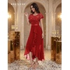image:imageBeryLove Formal Long Dresses for Women Wedding Guest Cocktail Bridesmaid  Airy Lace amp Chiffon Evening Gown Flutter Sleeve Ideal for Mother of the Bride Prom Homecoming Party amp SemiFormal EventsRed Sequin