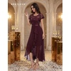 image:imageBeryLove Formal Long Dresses for Women Wedding Guest Cocktail Bridesmaid  Airy Lace amp Chiffon Evening Gown Flutter Sleeve Ideal for Mother of the Bride Prom Homecoming Party amp SemiFormal EventsBurgundy Sequin