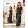image:imageBeryLove Homecoming Wedding Guest Formal Sequin Long Bodycon Dress  Off Shoulder Sexy Birthday Party Cocktail Tie Back Sleeveless Long Bridesmaid Sparkly Vintage Fitted Event Night GownBblack