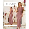 image:imageBeryLove Homecoming Wedding Guest Formal Sequin Long Bodycon Dress  Off Shoulder Sexy Birthday Party Cocktail Tie Back Sleeveless Long Bridesmaid Sparkly Vintage Fitted Event Night GownBlush