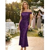 image:imageBeryLove Homecoming Wedding Guest Formal Sequin Long Bodycon Dress  Off Shoulder Sexy Birthday Party Cocktail Tie Back Sleeveless Long Bridesmaid Sparkly Vintage Fitted Event Night GownBgrape