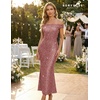 image:imageBeryLove Homecoming Wedding Guest Formal Sequin Long Bodycon Dress  Off Shoulder Sexy Birthday Party Cocktail Tie Back Sleeveless Long Bridesmaid Sparkly Vintage Fitted Event Night GownBlush
