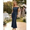 image:imageBeryLove Homecoming Wedding Guest Formal Sequin Long Bodycon Dress  Off Shoulder Sexy Birthday Party Cocktail Tie Back Sleeveless Long Bridesmaid Sparkly Vintage Fitted Event Night GownBdarkblue