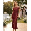 image:imageBeryLove Homecoming Wedding Guest Formal Sequin Long Bodycon Dress  Off Shoulder Sexy Birthday Party Cocktail Tie Back Sleeveless Long Bridesmaid Sparkly Vintage Fitted Event Night GownBburgundy