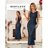image:imageBeryLove Homecoming Wedding Guest Formal Sequin Long Bodycon Dress  Off Shoulder Sexy Birthday Party Cocktail Tie Back Sleeveless Long Bridesmaid Sparkly Vintage Fitted Event Night GownBnavy