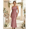 image:imageBeryLove Homecoming Wedding Guest Formal Sequin Long Bodycon Dress  Off Shoulder Sexy Birthday Party Cocktail Tie Back Sleeveless Long Bridesmaid Sparkly Vintage Fitted Event Night GownBlush