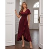 image:imageBeryLove Long Sequin Formal Vneck Wedding Guest Short Sleeve Cocktail Dress  Sparkly Glitter Flutter Sleeve Ruffle Evening Elegant Homecoming Holiday Birthday Night Out Gala Event GownBurgundy